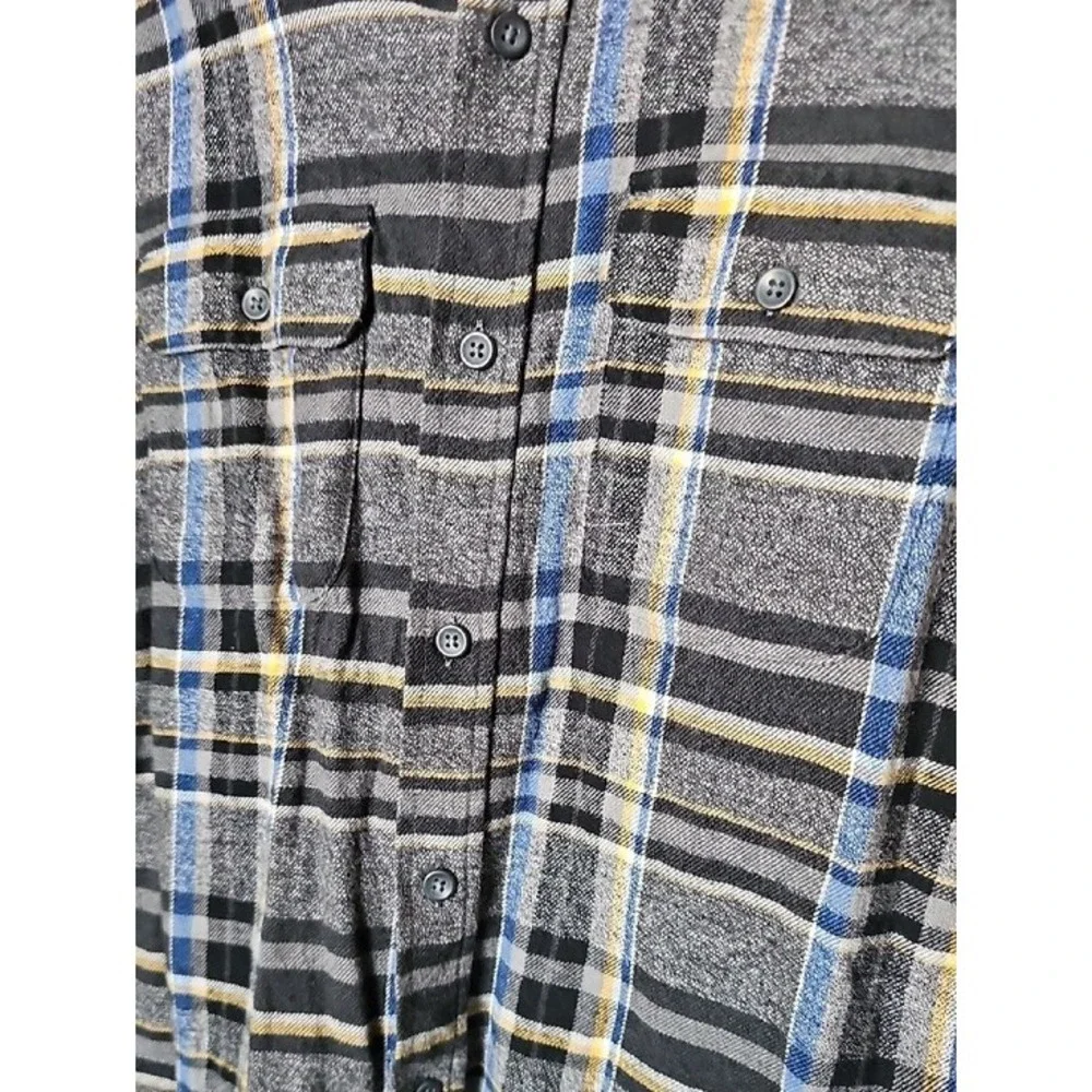 Old Navy Boys Large Plaid Flannel Button Down Shirt Gray Blue Yellow Cotton